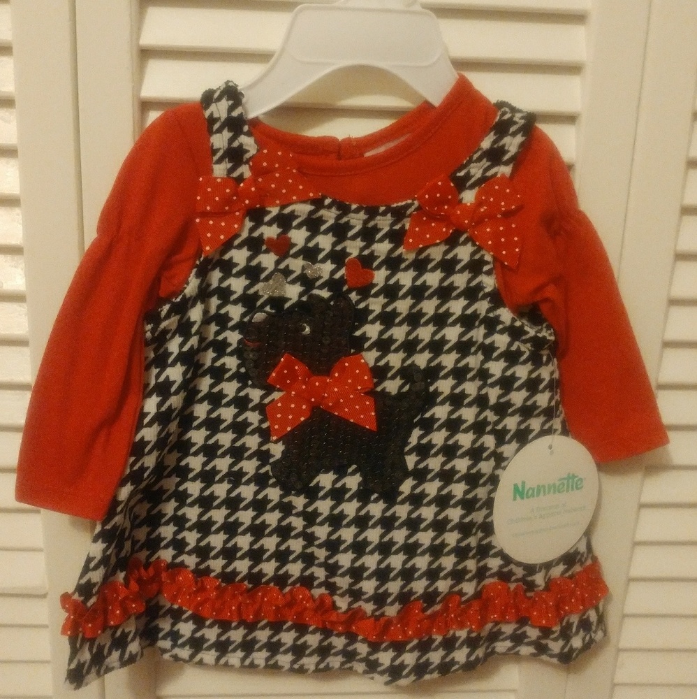 NANNETTE BABY RED SCOTTY DOG CHRISTMAS DRESS 0-3MO